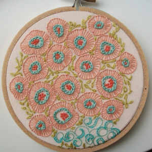 hand embroidered wall art - original freeform flowers in embroidery hoop