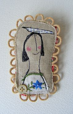 Handmade textile machine embroidered BROOCH