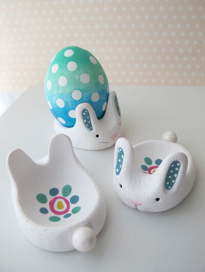 Make a polymer clay bunny to display your Easter eggs! This is an adorable project that is fun to make with friends.