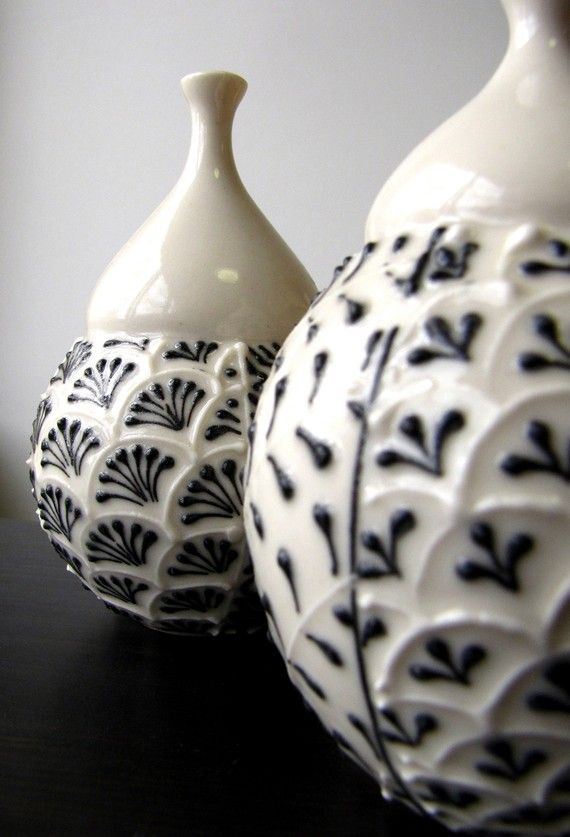 Black and white ceramic vase.