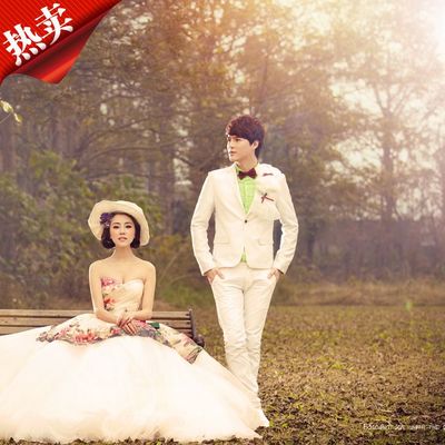 2015新款影楼主题展会外景时尚影楼服装情侣婚纱礼服带花粉色腰带