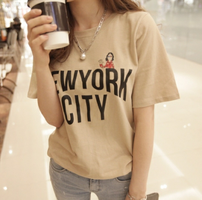 简约时尚T恤Niponjjuya 2015夏款韩国韩版字母短袖直筒T恤女