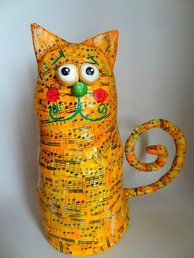 Gato Amarelo - Yellow Cat - Paper mache