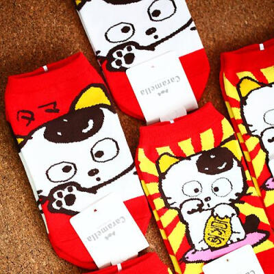 早春 日本可爱招财猫针织短筒短袜两款选