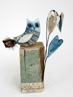 Little owl and three hearts - Shirley Vauvelle