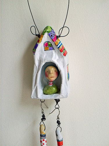 houselegs2 by LolliePatchouli, via Flickr. Little paper mache house. The legs are earrings. Love it!