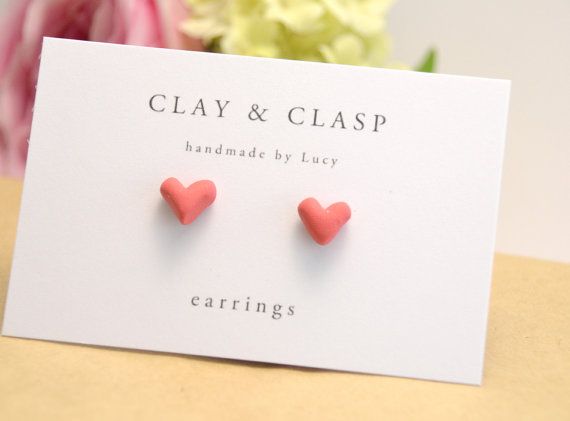 Love Heart Earrings beautiful handmade polymer by ClayandClasp, $12.00