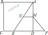 如图，在正方形ABCD中，E为线段CD上一点，且DE=3CE，M、N分别是AD、AE的中点，点F在CD的延长线上，且∠DMF=∠DAE． 求cos∠DAE的值