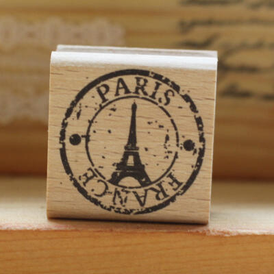 DIY拼布卡片明信片 橡皮章橡皮印章 巴黎铁塔 邮戳印章