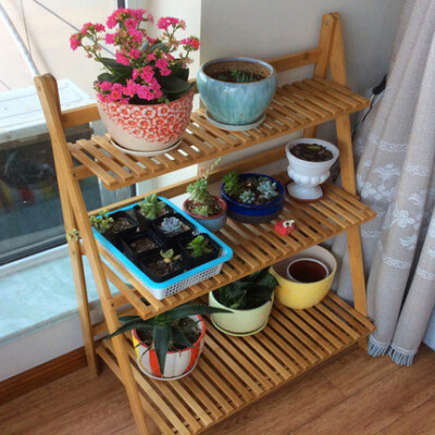 特价田园折叠楠竹花架实木植物架花盆架盆栽架子落地阳台多层花架