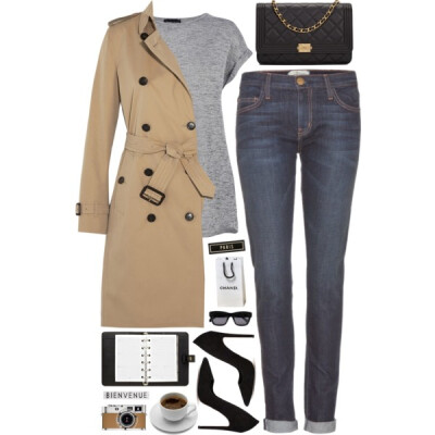 #french #france #european #style #fashion #trenchcoat #coat #tshirt #tee #jeans #cuffedjeans #rolledjeans #inspiration #chanel #camera #coffee