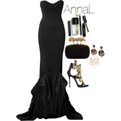 A fashion look from April 2015 featuring long black evening dresses, suede sandals and satin purse. Browse and shop related looks.