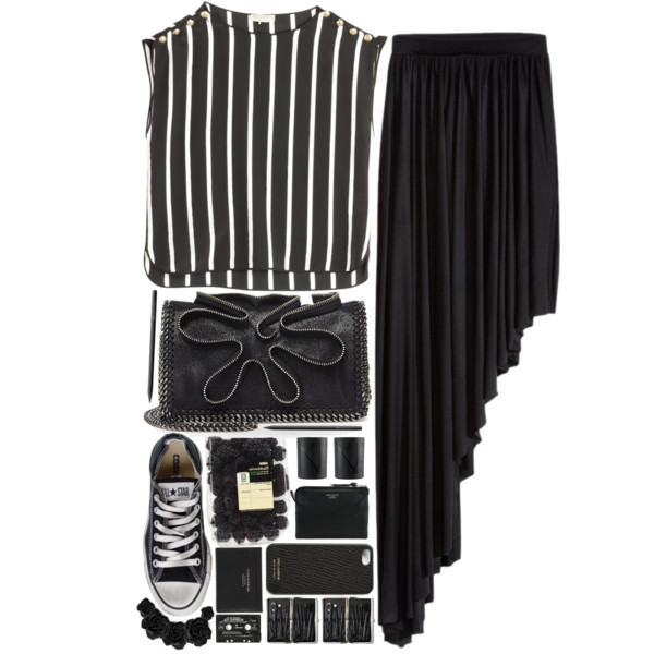 Song: Future Islands - Like The Moon #black #stripes #converse #maxiskirt @polyvore-editorial @polyvore