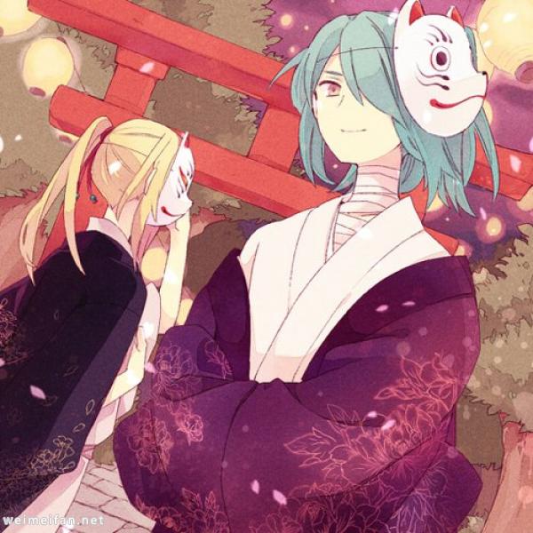 唯美的狐面小少年插画图片