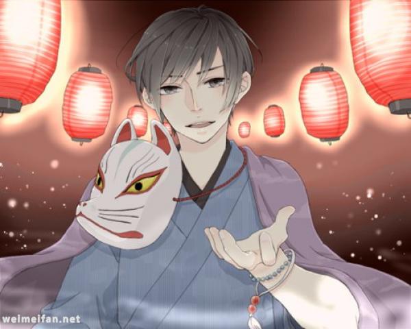 唯美的狐面小少年插画图片