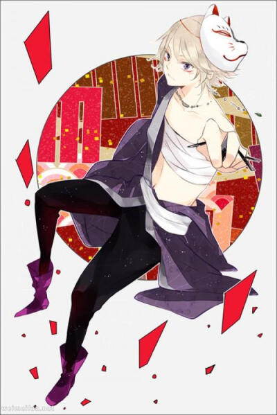 唯美的狐面小少年插画图片