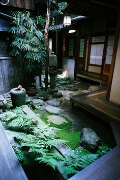 Japanese Home and Garden dunno how to incorporate this but...this is like my FAVORITE looking shit. Moss, stone, wood, bamboo, etc