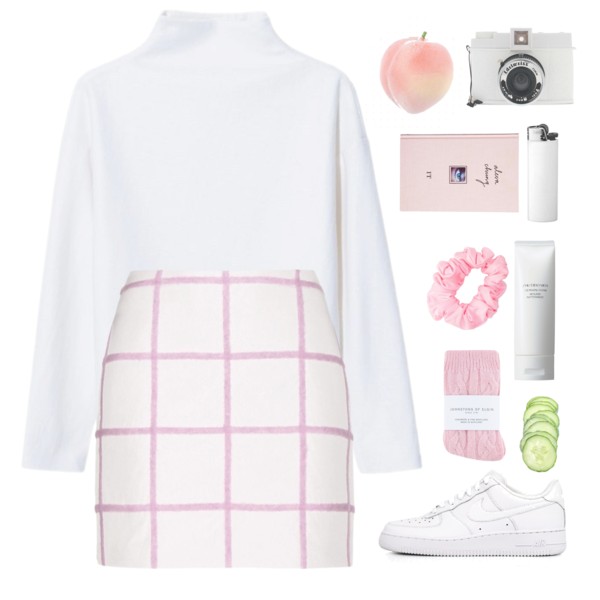 A fashion look from March 2015 featuring turtleneck tops, short white skirt and cable socks. Browse and shop related looks.