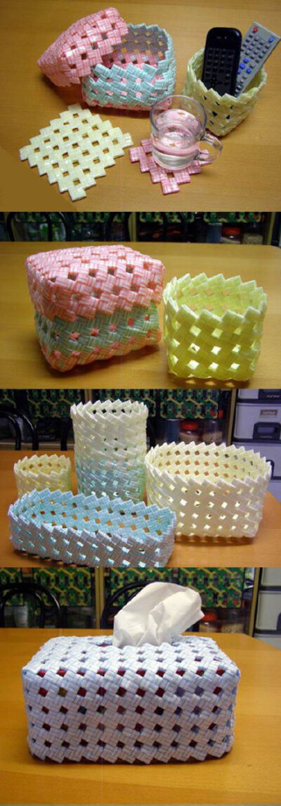 用吸管编制的小篮子，纸巾盒，即实用又漂亮，又能打发无聊时间，有空学一下吧#我的生活就要DIY#