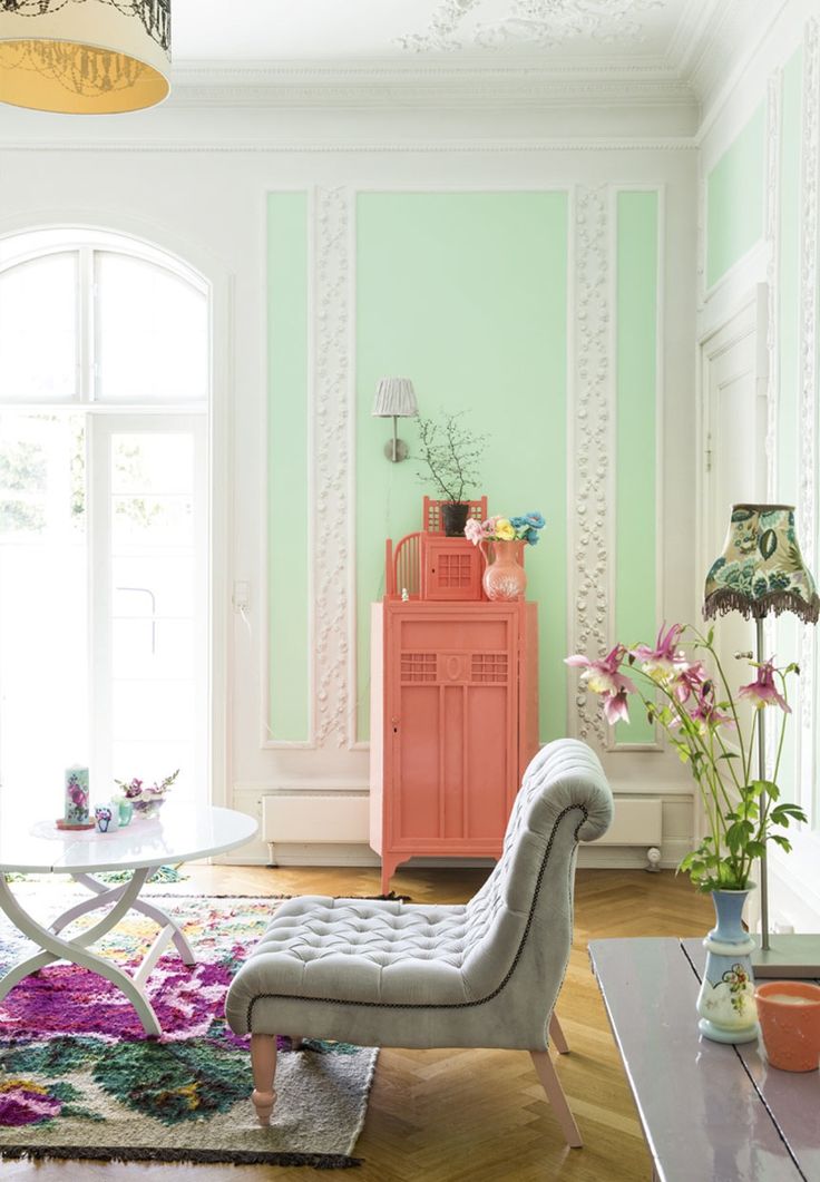 Living room in colourful home