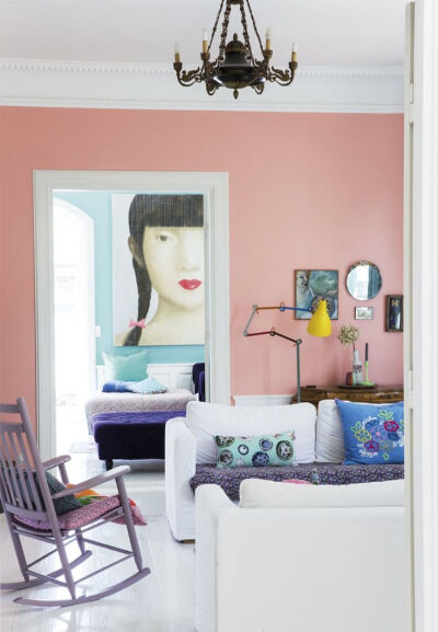 Living room in colourful home