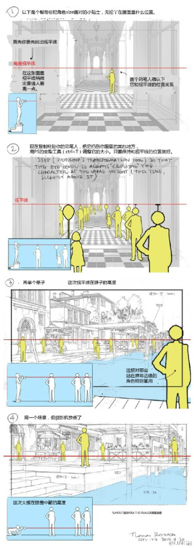 Thomas Romain是一位在东京工作的动画人，担任过Space Dandy的机械设定等工作，最近他的推不时会发些关于画LAYOUT的心得。个人感觉有些技巧和提醒用在漫画分镜上也是挺实在的，翻译了其中两条分享一下，如果觉得有用…