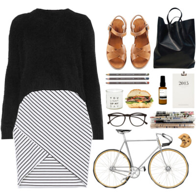 toro y moi - blessa #skirt #stripes #striped #sweater #sandals #spring #simple #simpleset #simpleoutfit #glasses #bag #leather