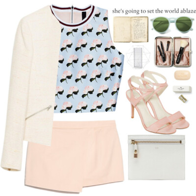 A fashion look from April 2015 featuring white tops, white blazer and pink skirt. Browse and shop related looks.