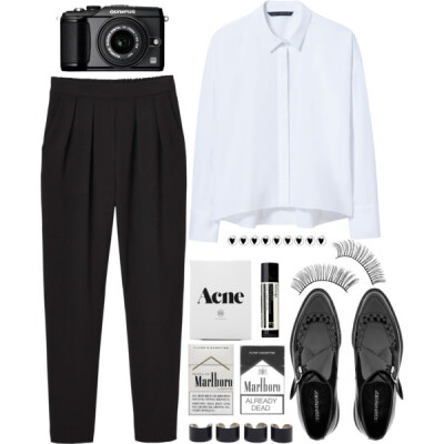 A fashion look from May 2015 featuring white crop top, tapered pants and pointed toe flats. Browse and shop related looks.