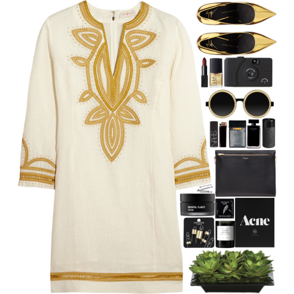 A fashion look from April 2015 featuring ivory dress, high heel shoes and Yves Saint Laurent. Browse and shop related looks.