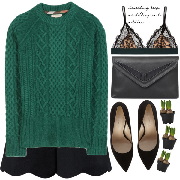 A fashion look from May 2015 featuring green top, scallop hem shorts and lace bra. Browse and shop related looks.