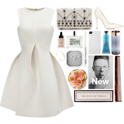 A fashion look from May 2015 featuring white day dress, pointy toe shoes and beaded clutches. Browse and shop related looks.