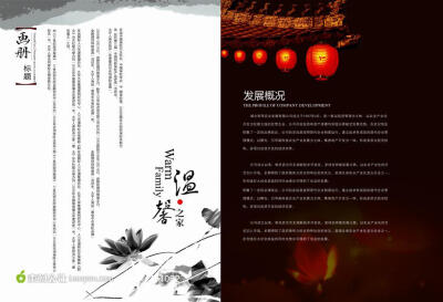 财务公司中国风画册设计-荷塘水墨画和红灯笼