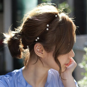 韩国发带头饰简约珍珠细发箍皮筋弹力松紧扎马尾发绳发圈甜美淑女的图片