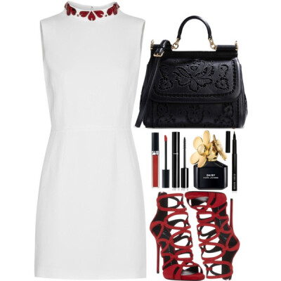 A fashion look from May 2015 featuring short ivory dress, suede platform sandals and genuine leather purse. Browse and shop related looks.