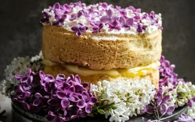 Feather Light Cake with Lilac-Infused Creme Patissiere and Lemon Curd