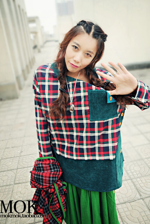 麦子原创女装 棉布条绒撞色宽松休闲大衬衣打底衫13005