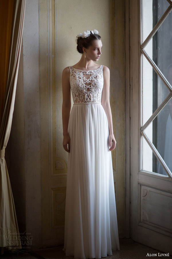 alon livne white 2015 bridal alisa sleeveless wedding dress illusion bodice婚纱 礼服 裙子 时尚 摄影