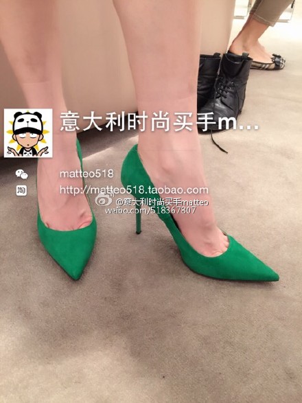 代购 jimmy choo 秋冬新款 绿色麂皮高跟鞋