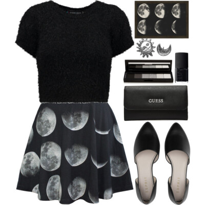 A fashion look from April 2015 featuring short sleeve tops, black jersey knit skirt and pointy toe flat shoes. Browse and shop related looks.