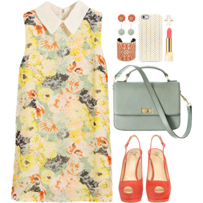 A fashion look from May 2015 featuring sleeveless shift dress, red peep toe pumps and j crew purse. Browse and shop related looks.