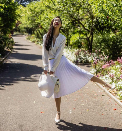 Cissy Zhang - Feathers White Accordion Skirt, Feathers White Long Sleeve Top - Dance on the street