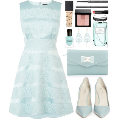 A fashion look from March 2015 featuring blue dress, pointy toe stilettos and green bags. Browse and shop related looks.