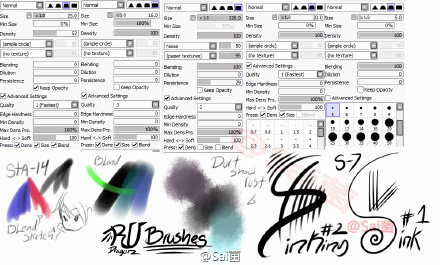 SAI笔刷设置的不同效果大汇集，赶快来试试！记得戳大图在点击原图哦！收藏备用~转给需要的伙伴吧~