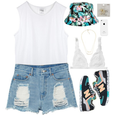 A fashion look from May 2015 featuring white singlet, destroyed jean shorts and white lace bra. Browse and shop related looks.