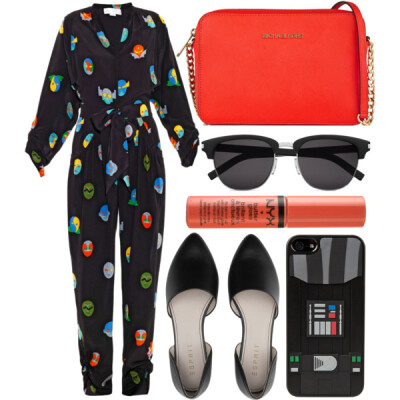 A fashion look from May 2015 featuring wide shoes, red purse and black sunglasses. Browse and shop related looks.