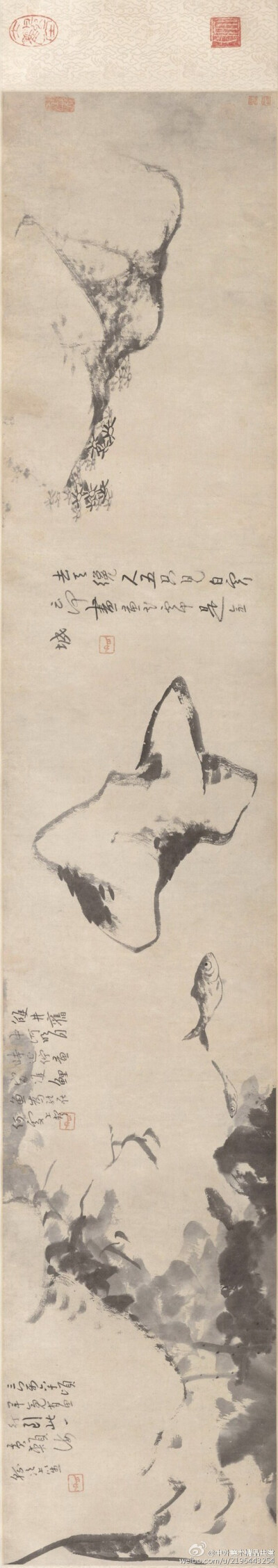 清 朱耷《魚石圖卷》——紙本水墨，清代朱耷國畫作品。