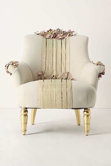 Upholstered chair embellished with a vintage obi.