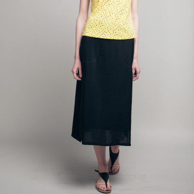 茉兰多 2015夏装 原创设计女装 丝棉双层休闲半身裙长裙 Q05 黑色