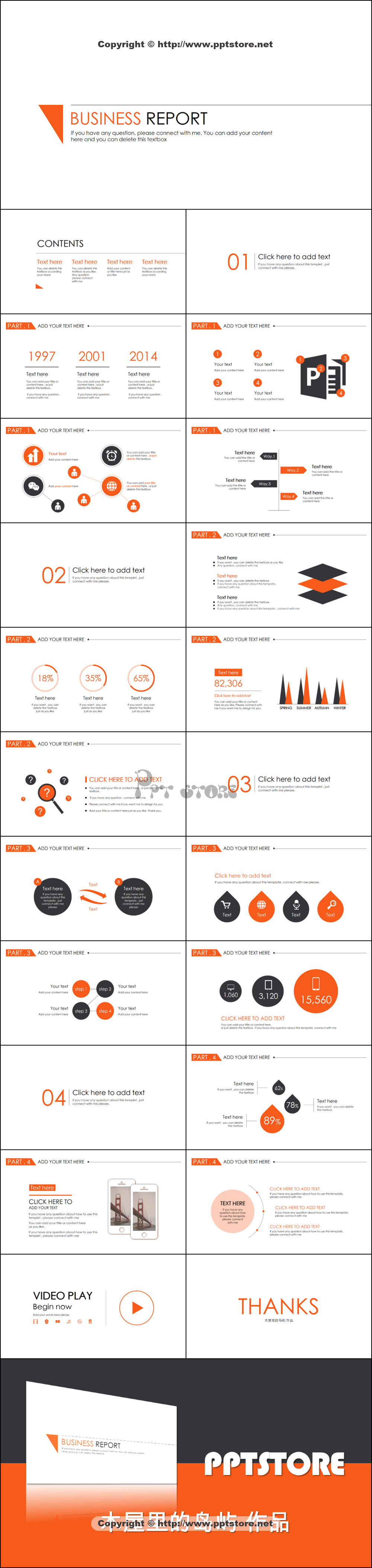 【动态】【橙黑·扁平化】简约实用商务汇报模板01PPT模板